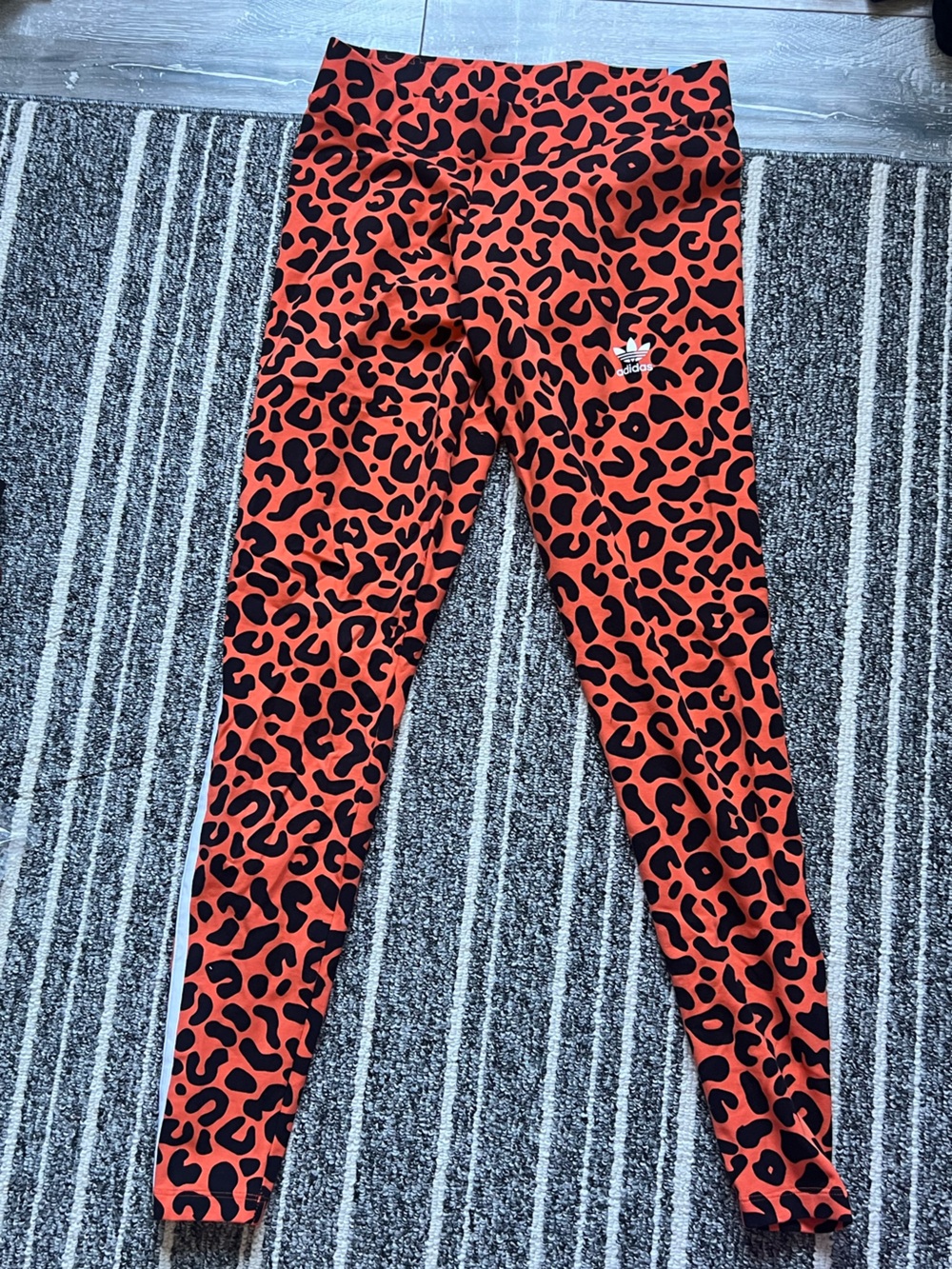 Adidas Orange and Black Leopard Print Leggings
